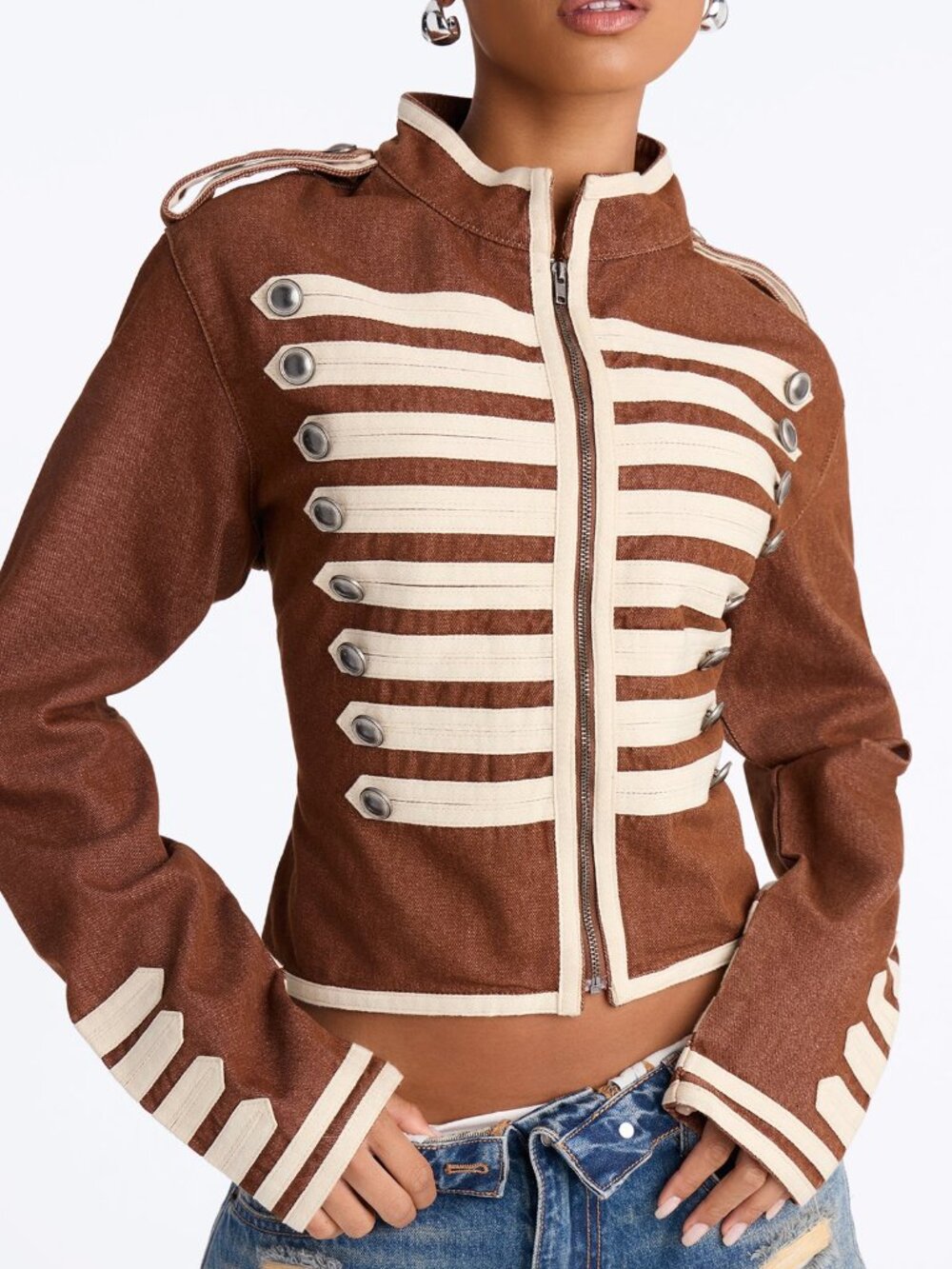 Women's denim jacket in military style - Picture 3 of 4